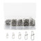 Dokeno Snaps Angeln Set, 100 Stück Silber Karabiner-Set zum Raubfischangeln Angeln Lock Snaps Edelstahl Duo Lock Snaps mit Box für Barsch Forelle Zander (5 Größen)