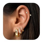 FIOROYAL 4 Paires 14K Or Boucles d'oreilles Femme Clou d'oreilles Femme Or Cartilage Boucle Oreille Hypoallergénique Boucles d'Oreilles Créoles Pour Créoles pour Plusieurs Piercings Oreille