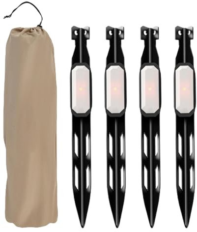 Zeltheringe, Campingheringe | 4 Campingspitzen mit LED-Licht | V-förmige Bodenheringe für Picknick-Schuppen, Zeltnägel, Campingzubehör