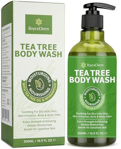 Roycederm Tea Tree Body Wash: Tea Tree Tinea Versicolour Body Wash - Tea Tree Back Acne - Folliculitis Body Wash, For Jock Itch, Athletes Foot, Body Odor, Ringworm - 500 ml