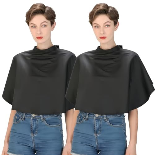 2 Stück Kurze Friseurumhänge, Friseursalon Umhänge, Styling Shampoo Umhang, Wasserfester Nylon Haarschnitt Umhänge, Leichte Friseurumhang, Make-up Haarschneide Lätzchen, Haarschneideumhang (Schwarz)