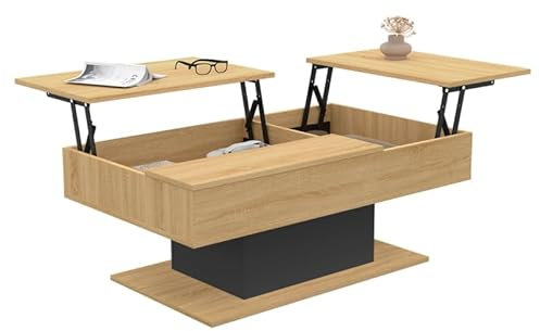 IDMarket - Table Basse 2 Plateaux relevables rectangulaire Eden Bois et Noir