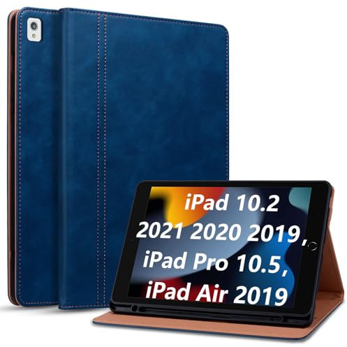 ONETHEFUL Coque pour iPad 9/8/7e Génération 10.2 Pouces Housse avec Porte-Stylet,Tablette Protection Case Compatible iPad 10.2 (2021/2020/2019)/iPad Air 3/iPad Pro 10.5 Veille/Réveil Auto Bleu