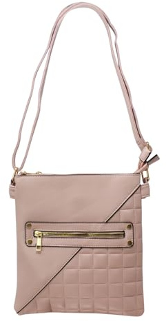 FARKZIQ New Ladies Women Front Flap Shoulder Bag Quilted Crossbody Bag Zipped Multi Pockets Adjustable Strap (Pink,ZL-2231)