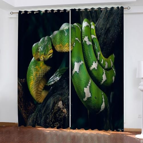 Curtain Smaragdgrün Schlange Blackout Curtain Weich Gardinen Wohnzimmer Waschbar Vorhang mit ösen Verdunklungsvorhänge Polyester Gardinen Vorhänge Living Room Scheibengardinen 2x100x240cm