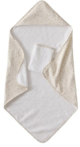 VERTBAUDET Coffret cape de bain + gant de toilette HYGGE beige imprimé 100X100