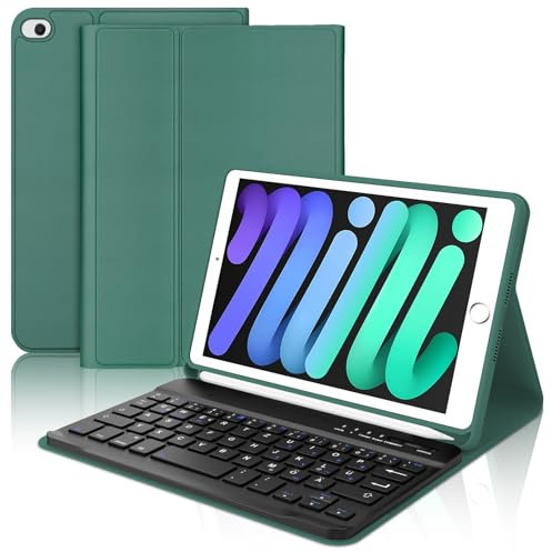 WAVATA Tastatur Hülle für iPad mini 5/4/3/2/1, Deutsch QWERTZ Layout Tastatur für iPad mini 5/4 2019/2015 Abnehmbarer Kabellose, Dunkelgrün