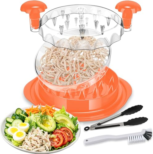 SoLuna.® Chicken Shredder 30cm, XL Size, 3 Layers - Chicken Meat Shredder Tool Twister with Cleaning Brush, Food Tong, Anti-Slip Base - Pulled Pork, Beef, Veggies - Dishwasher Safe & BPA Free (Orange)