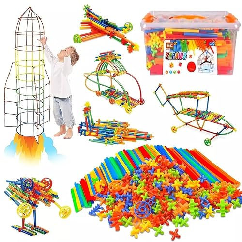 1000 Pieces Kids Straw Constructor Stem Building Toy Interlocking Engineering