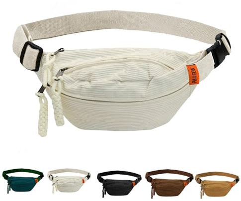Cord Bauchtasche Gürteltasche für Damen und Herren Mode Gürteltasche Fächer mit Reißverschluss Brusttasche Verstellbarer Gurt Bumbag Cord Geldgürtel für Wandern Fitness Fahrrad Geschenke (Weiß)