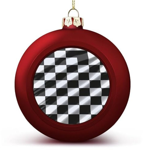 Weihnachtskugel mit karierter Flagge, bruchsicher, runde Weihnachtsbaumkugeln, Weihnachtsdekoration für Weihnachtsbaumdekoration, mit Umhängeband, Rot und Gold