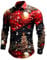 Mens Christmas Santa Digital 3D Printed Button Lapel Long Sleeve Shirt Top 8 Shirt Wine