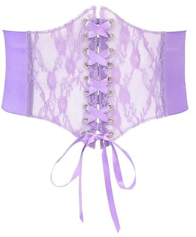 TTPSRY Damen Gürtel Spitze Krawatte Seide Elastischer Bund Ideal für Dinnerpartys und Alltagskleidung Gürtel für Kleid(Lila)