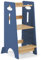 COSYLAND Lernturm ab 1 Jahr - Höhenverstellbarer Learning Tower für Kinder (3-stufig) - Montessori Lernturm mit Kippschutz & Massivholz (Holzfarbe und Marineblau)