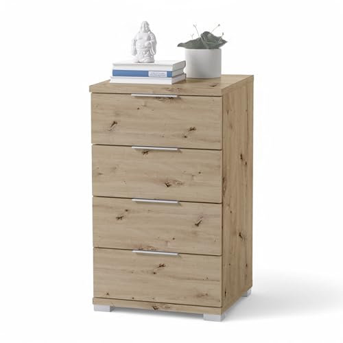 Stella Trading SMILLA Nachttisch in Artisan Eiche Optik - Moderner Nachtschrank mit Schubladen und viel Stauraum - 46 x 79 x 42 cm (B/H/T)