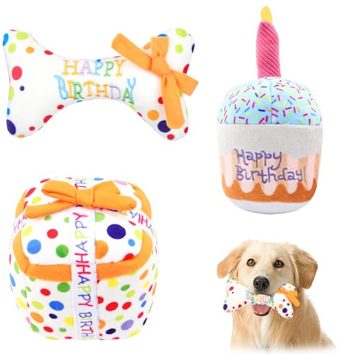 La Desire Hund Geburtstagstorte Spielzeug, Hundegeschenke, Plüsch-Quietschspielzeug für Hunde, weiches Quietschspielzeug in Form eines Geburtstagskuchens, Geschenke für Hunde, Katzen und Haustiere