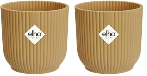 elho Vibes Fold Round Mini 9-100% recyclable Flower Pot - Indoor plant pot - Ø 9.3 x H 8.8 cm - Yellow/Butter Yellow (Pack of 2)