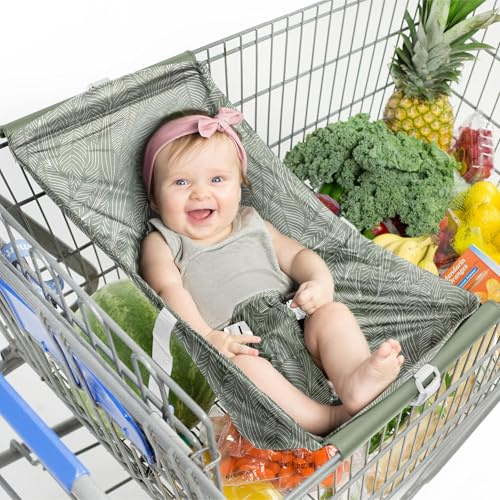 Binxy Baby Einkaufswagenhängematte - Säuglingskorb Sitz - Salbeiblätter | Passend für Standardwagen mit einer Breite von 50,8–61 cm und die meisten Babyschalen. Für Neugeborene