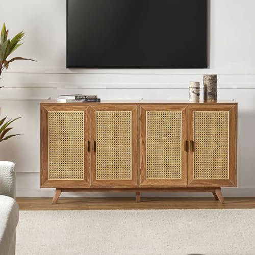 HULALA HOME TV Cabinet Stand Wooden Entertainment Center with Shelf for Living Room, Bedroom, Walnut