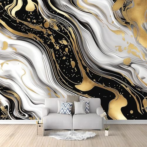 WHUOEUCO Papier Peint Marbre En Or Blanc 200x140 cm Papier Peint Panoramique Effet 3D, Peinture Murale intissé Grande, pour Moderne Salon Chambre TV Fond