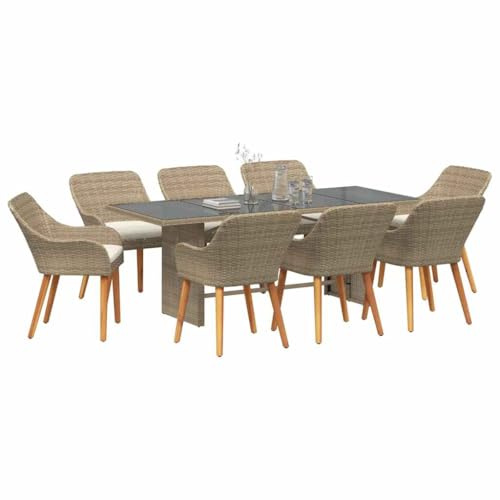 vidaXL 9-teiliges Gartenset in Beige aus Poly-Rattan mit großem Tisch und 8 bequemen Stühlen. Perfekt für deine Terrasse, UV-beständige Möbel für gemeinsame Essen, Treffen oder einfach zum Entspannen.