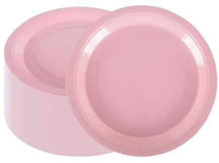 CEILIWEN Lot de 100 assiettes rondes en carton rose de 23 cm pour fêtes, anniversaires, fêtes prénatales, anniversaires de mariage, pour restauration et événements