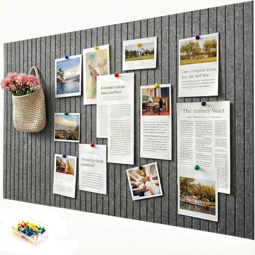 Modern & Große Pinnwand aus Filz, faltbar selbstklebend, 60x40 cm Dekorative Pinwand für Küche, Kinderzimmer, Büro, Vision Board, Memo Board, Fotowand für Wandschutz & Wanddeko,Dunkelgrau