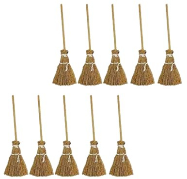 Juego de 10 escobas de bruja, accesorios de escoba en miniatura, decoración de hadas, escoba de canela, herramientas de barrido, escobas angulares