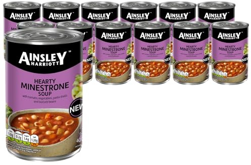 Ainsley Harriott Hearty Minestrone Soup (12 x 400g) – Italian-Style Vegetable & Pasta Soup, Ready-to-Eat, High Fibre, Convenient Pantry Multipack