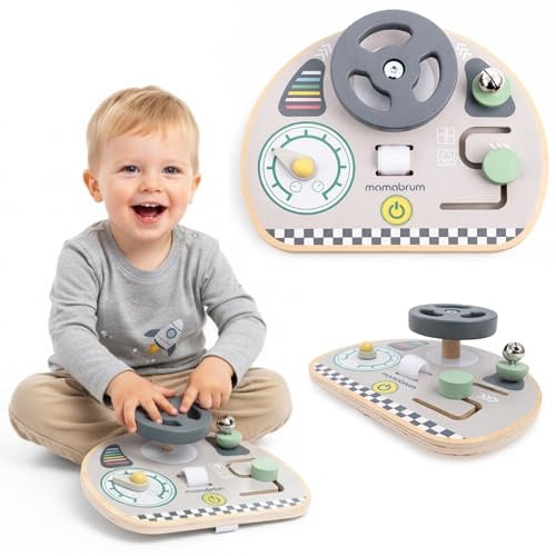 Mamabrum Holz Mini Manipulationstafel Montessori für Kinder Armaturenbrett Sensorisch pädagogisch Reise Entwicklung Motorrad