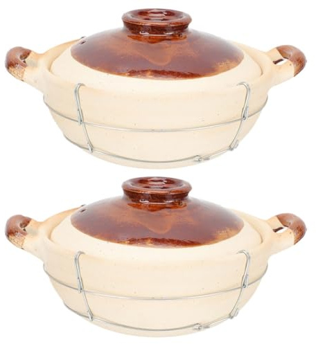 HOLIDYOYO Olla de Barro para Horno 0,5L Tapa y Mango, Juego de 2 Piezas para Guisos, Sopas y Arroz, Apta para Cocina Doméstica y Preparación Individual