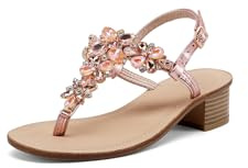 QUEEN HELENA Sandali Gioiello Infradito con Tacco Basso con Strass Eleganti Donna Y6024 (Y7004 Rose Gold, Sistema Taglie Calzature EU, Adulto, Donna, Numero, Media, 36)