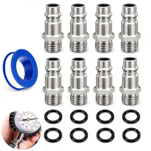 Raccords Pneumatiques Européens 1/4 G1/4, Kit de Raccord Rapide Air Comprimé avec 8 Embouts Mâles, 8 Joints Toriques et Ruban d’Étanchéité pour Compresseur