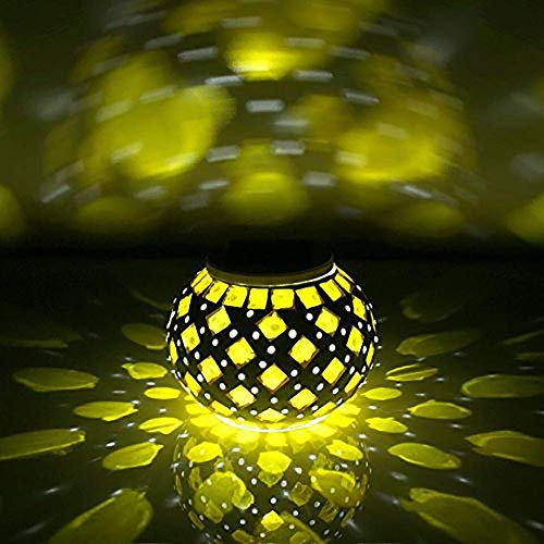 Solar Mosaic Table Lamp,KINGCOO Waterproof Color Changing LED Solar Light Garden Crystal Glass Ball Table Night Light Indoor/Outdoor Decorations for Christmas Party Deck Patio Yard (Yellow Square)