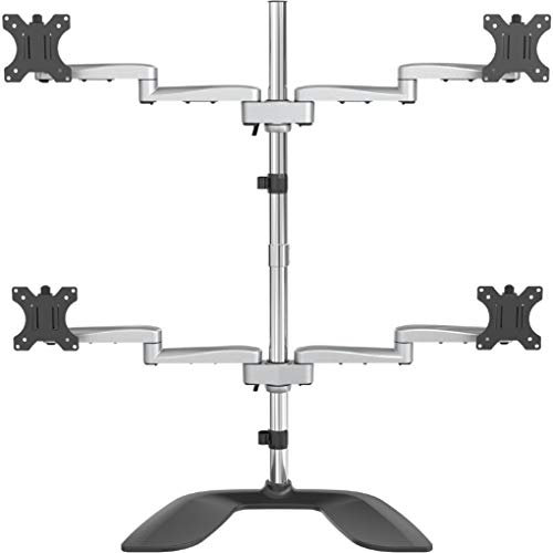 StarTech.com Desktop Quad Monitor Stand - Ergonomic VESA 4 Monitor Arm (2x2) up to 32 - Free Standing Articulating Universal Pole Mount - Height Adjustable/Tilt/Swivel/Rotate - Silver (ARMQUADSS)