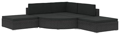 vidaXL 6-delige Loungeset met kussens Poly Rattan zwart