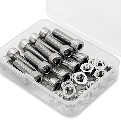 M8*20mm 15 Stück Innensechskantschraube und Mutter Kombinationsbox 18-8 Edelstahl Zylinderschrauben mit Innensechskant