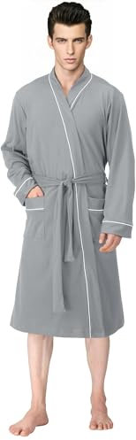 NY Threads Leichter Herren-Bademantel aus Baumwollmischgewebe, GRAU, XX-Large