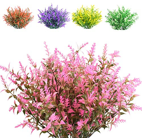 Boic 10 Bündel Künstliche Blumen, Kunstblumen Für Außen Lavendel Künstliche Pflanzen Kunstblumen Wie Echt Geeignet Für Zuhause, Büro, Bauernhaus, Bad, Küche, Garten -Rosenrot