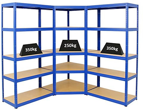 PROREGAL Mega Deal 1xEckregal und 2xSchwerlastregal Slim Elephant 180x90x45 Fachlast 250+350 kg Blau