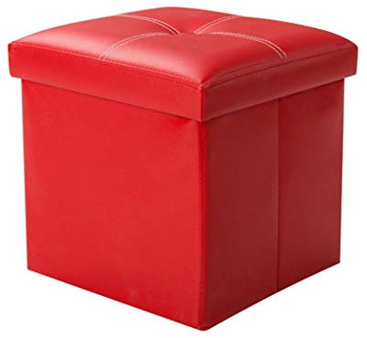 SENNIAN Ottoman Chair Stool Storage Ottoman Pouffe Stool,Foldable Toy Chest Footstools Boxes,DVD Storage,Shoes Chests Folding Faux Leather Small Seat (Color : Red)
