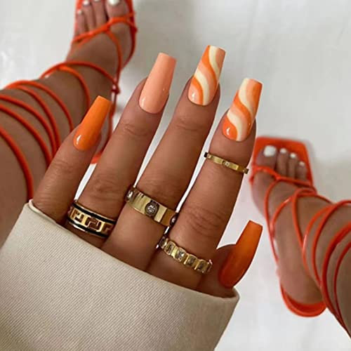 24Pcs Ballerina Stick on Nails for Women Press on Fake Nails Pale Pink Nails Short Full Cover Artificial Fake Nail Square Nails for Women and Girls (OrangeUK)