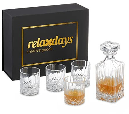 Relaxdays Set da Whisky, Caraffa da 650 ml, 4 Bicchieri da 330 ml, Decanter da Cognac, Confezione Regalo, Trasparente, 22 x 9 x 9 cm