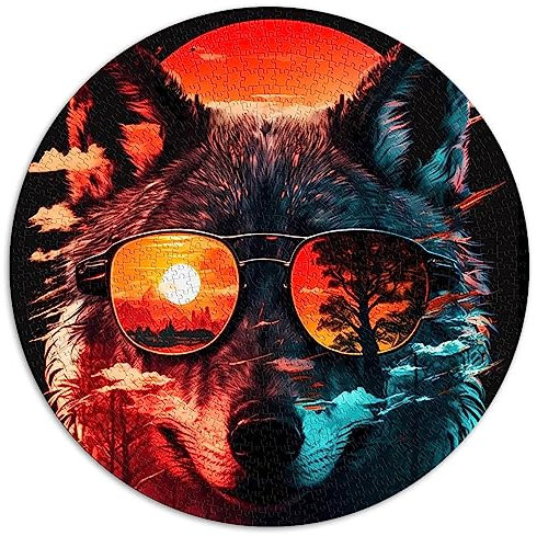 1000-teiliges Puzzle für Erwachsene und Kinder, rundes Wolf-Mond-Puzzle für Kinder ab 12 Jahren, Papppuzzles, Lernpuzzle, Familienspiel, Größe: 67,5 x 67,5