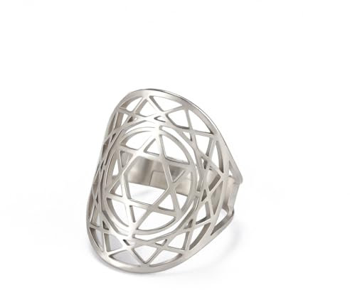 TEAMER Davidstern-Ring aus Edelstahl, verstellbar, Vintage-Fingerring, jüdischer Magen-Amulett-Schmuck für Frauen (Stil 1 – Silber)
