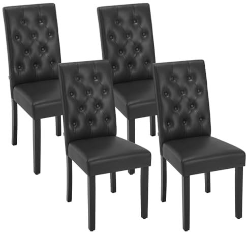 WOLTU Esszimmerstühle 4er Set, Küchenstuhl mit hoher Rückenlehne, Polsterstuhl, Wohnzimmerstuhl, gepolsterter Stuhl, aus Kunstleder-Bezug Holzbeinen, für Esszimmer & Küche, Schwarz, EZS20sz-4