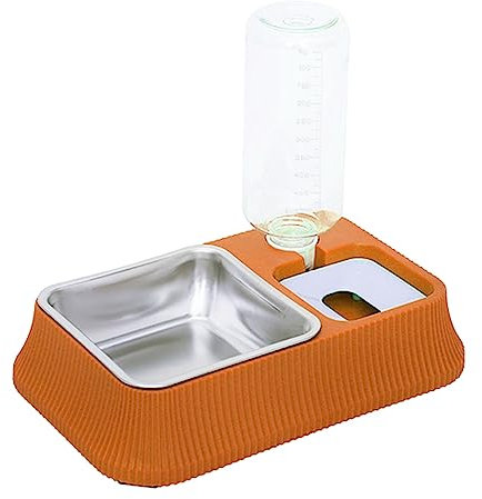 Pet Feeder Set, Automatic Double Dog Bowl Auto Water Level Refill Replaceable for Cats (Orange)