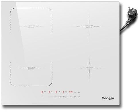 Cooksir - Placa de inducción 4 fuegos con enchufe, 59 cm, 3500 W, vitrocerámica blanca, zonas combinadas