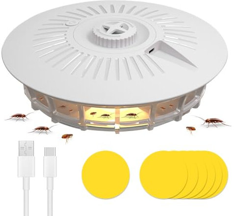 TGKYK Trampa para Pulgas, Lámpara Antipulgas con 7 Almohadillas Adhesivas, 4 Modos de luz Trampa Mata Pulgas Hogar, Chinches de Cama Eliminar para La Sala de Estar, Cocina, Dormitorio