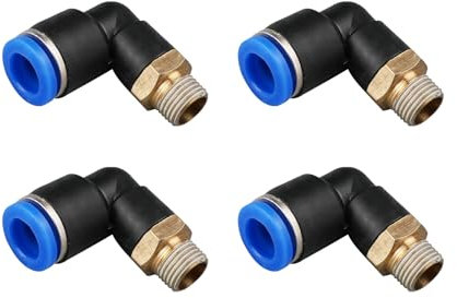 Okaywork 4 Pcs Conectores Rapidos Aire Comprimido, 6mm Codo de Rosca Exterior de 1/8, Racor Neumático Push to Connect, PL6-01 Adaptador de Línea de Aire de Liberación Rápida